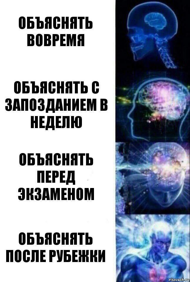 Объяснять вовремя Объяснять с запозданием в неделю Объяснять перед экзаменом Объяснять после рубежки, Комикс  Сверхразум