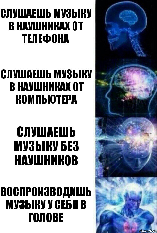 Слушаешь музыку в наушниках от телефона Слушаешь музыку в наушниках от компьютера Слушаешь музыку без наушников Воспроизводишь музыку у себя в голове, Комикс  Сверхразум