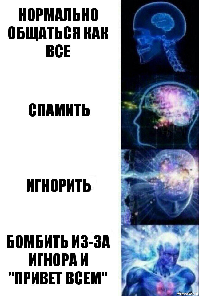 Нормально общаться как все Спамить Игнорить Бомбить из-за игнора и "Привет всем", Комикс  Сверхразум