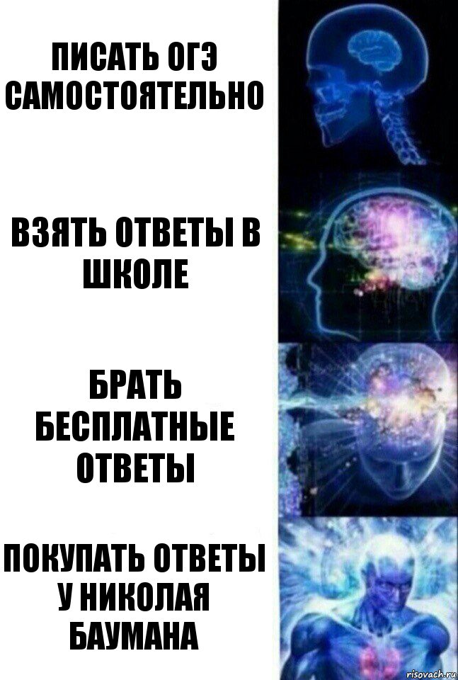 Писать ОГЭ самостоятельно Взять ответы в школе Брать бесплатные ответы Покупать ответы у Николая Баумана, Комикс  Сверхразум