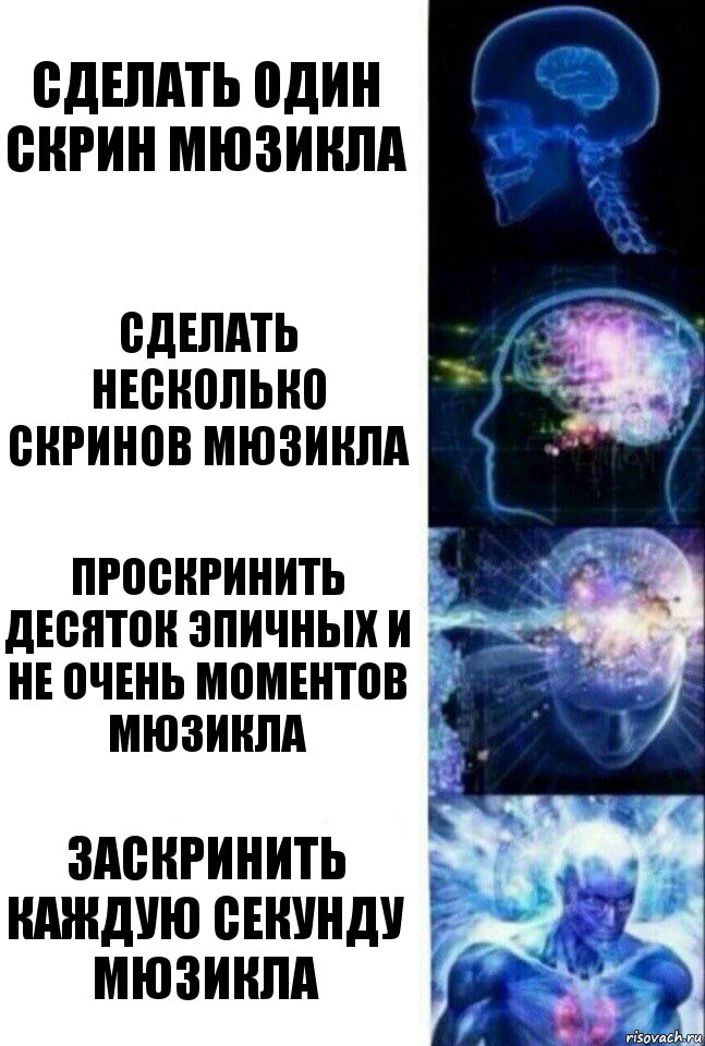 Сделать один скрин мюзикла Сделать несколько скринов мюзикла Проскринить десяток эпичных и не очень моментов мюзикла Заскринить каждую секунду мюзикла, Комикс  Сверхразум