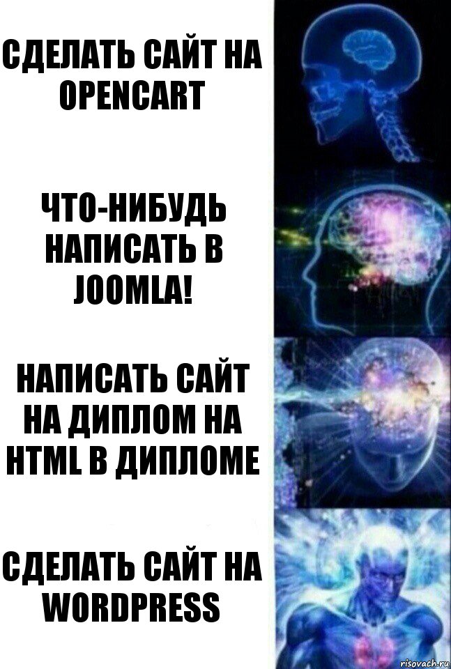 Сделать сайт на OpenCart Что-нибудь написать в Joomla! Написать сайт на диплом на HTML в дипломе Сделать сайт на WordPress, Комикс  Сверхразум