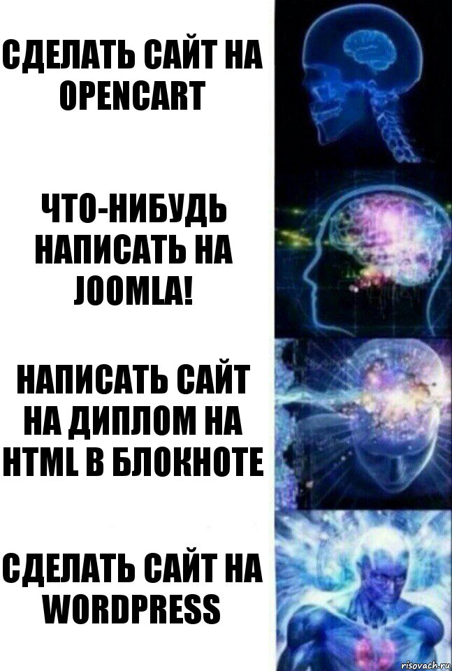 Сделать сайт на OpenCart Что-нибудь написать на Joomla! Написать сайт на диплом на HTML в блокноте Сделать сайт на WordPress, Комикс  Сверхразум