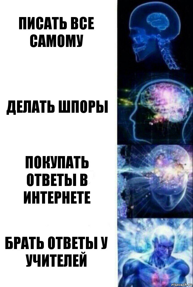 Писать все самому Делать шпоры Покупать ответы в интернете брать ответы у учителей, Комикс  Сверхразум