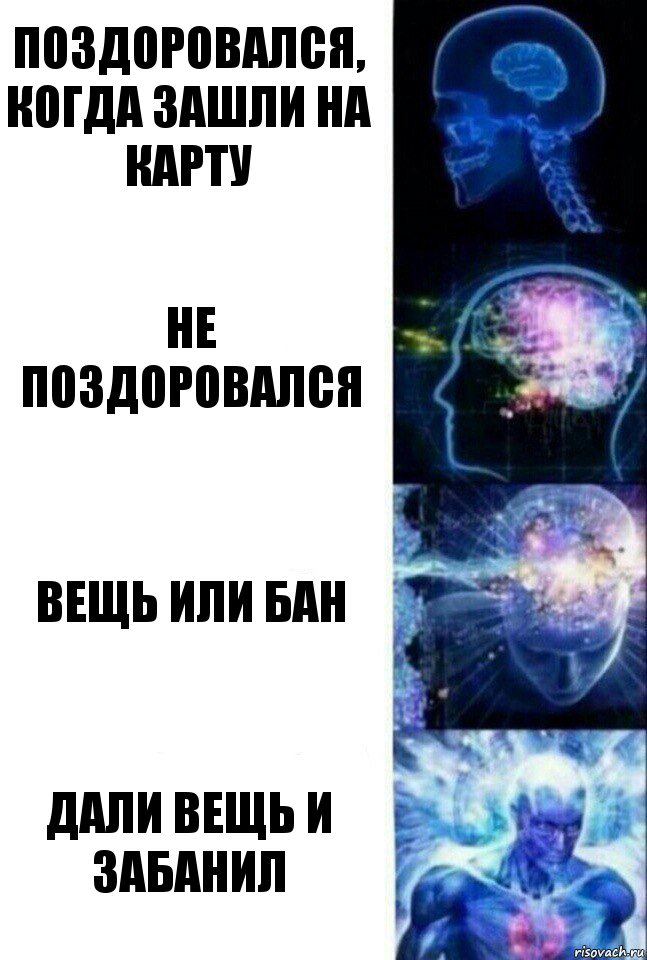 Поздоровался, когда зашли на карту Не поздоровался Вещь или бан Дали вещь и забанил, Комикс  Сверхразум