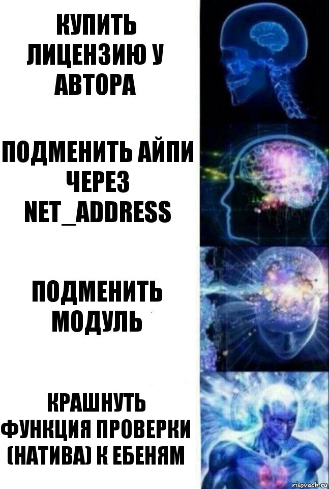 купить лицензию у автора подменить айпи через net_address подменить модуль крашнуть функция проверки (натива) к ебеням, Комикс  Сверхразум