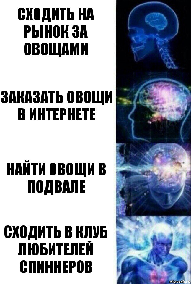 сходить на рынок за овощами Заказать овощи в интернете Найти овощи в подвале Сходить в клуб любителей спиннеров, Комикс  Сверхразум