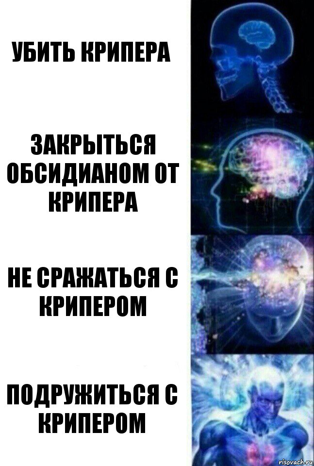 Убить крипера Закрыться обсидианом от крипера Не сражаться с крипером Подружиться с крипером, Комикс  Сверхразум