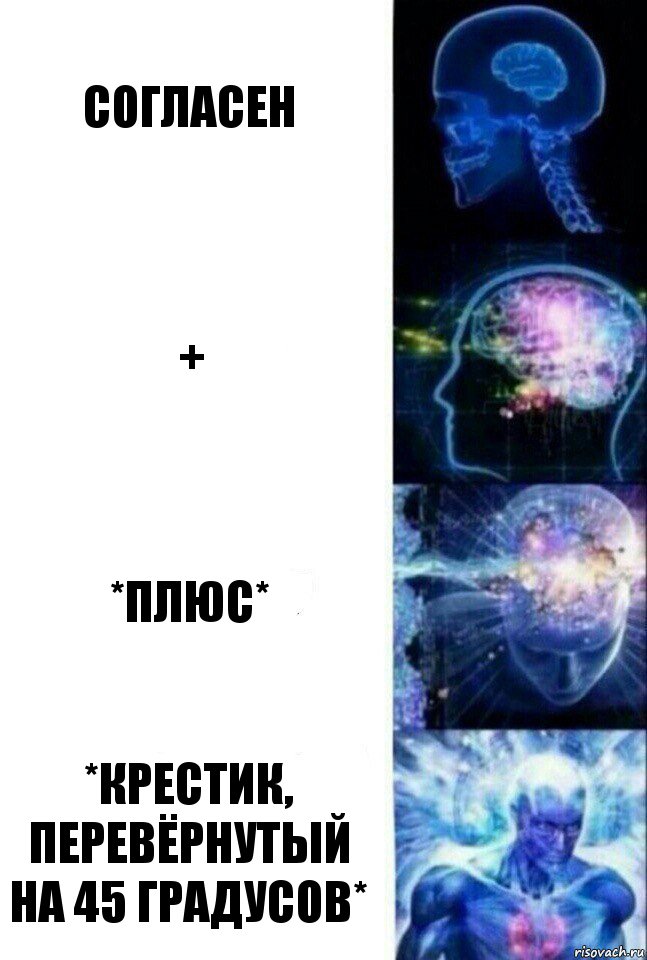 Согласен + *Плюс* *крестик, перевёрнутый на 45 градусов*, Комикс  Сверхразум