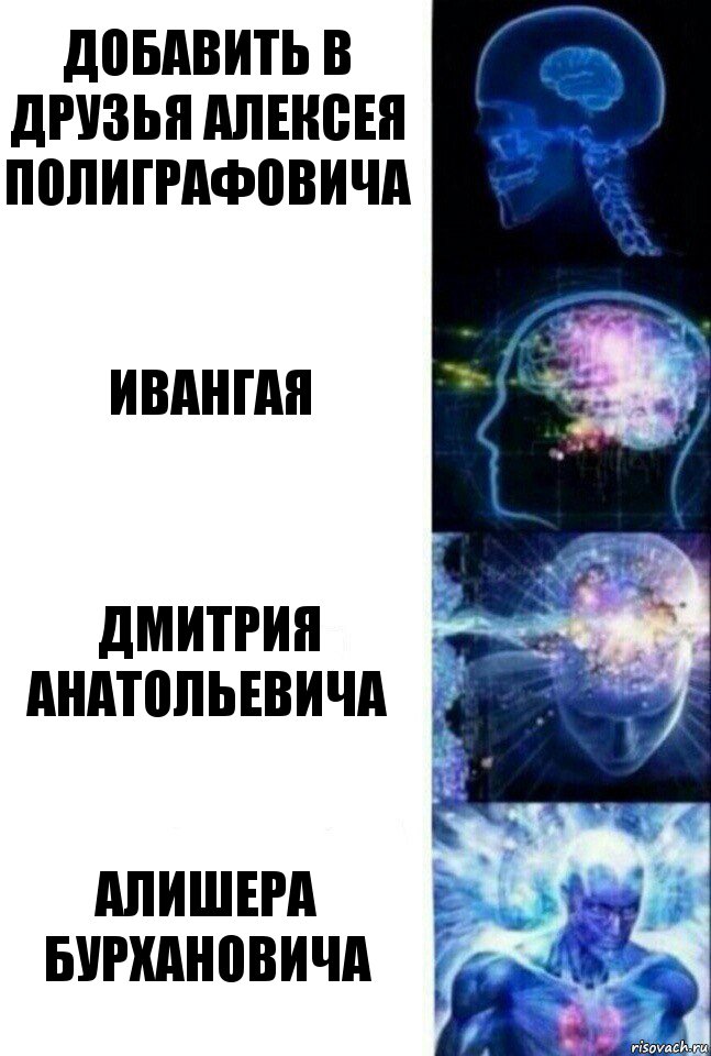 Добавить в друзья Алексея Полиграфовича Ивангая Дмитрия Анатольевича Алишера Бурхановича, Комикс  Сверхразум