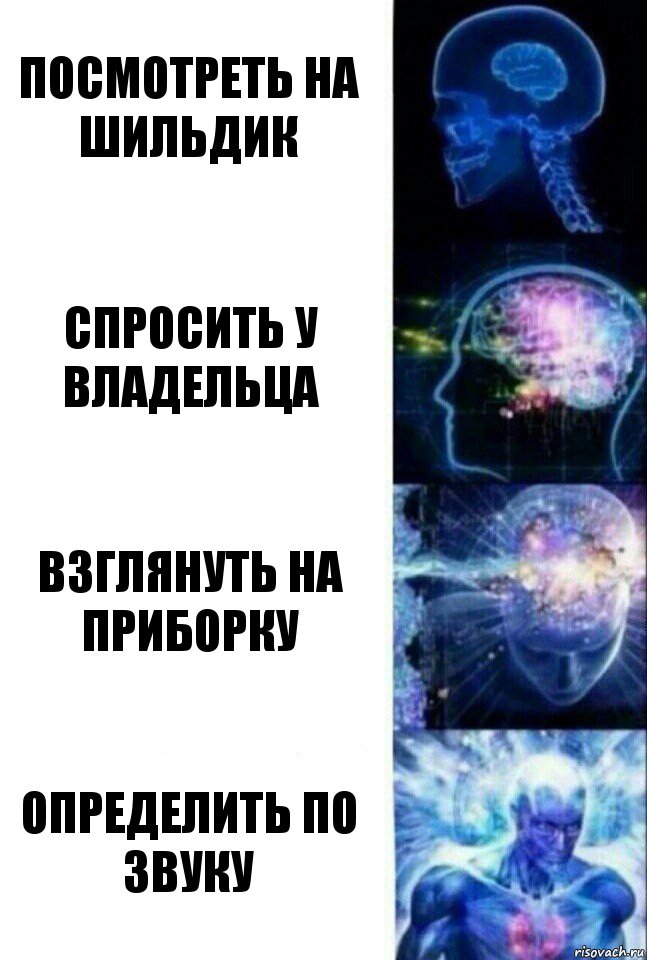 Посмотреть на шильдик Спросить у владельца Взглянуть на приборку определить по звуку, Комикс  Сверхразум