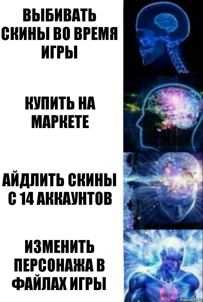 Выбивать скины во время игры Купить на маркете Айдлить скины с 14 аккаунтов Изменить персонажа в файлах игры, Комикс  Сверхразум