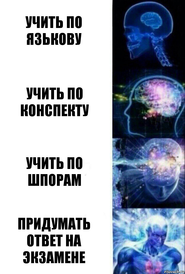 учить по Язькову Учить по конспекту Учить по шпорам Придумать ответ на экзамене, Комикс  Сверхразум