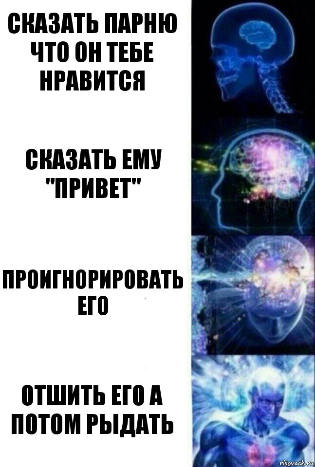 Сказать парню что он тебе нравится сказать ему "привет" Проигнорировать его Отшить его а потом рыдать, Комикс  Сверхразум