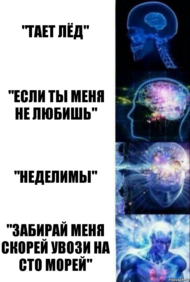 "Тает лёд" "Если ты меня не любишь" "Неделимы" "Забирай меня скорей увози на сто морей", Комикс  Сверхразум