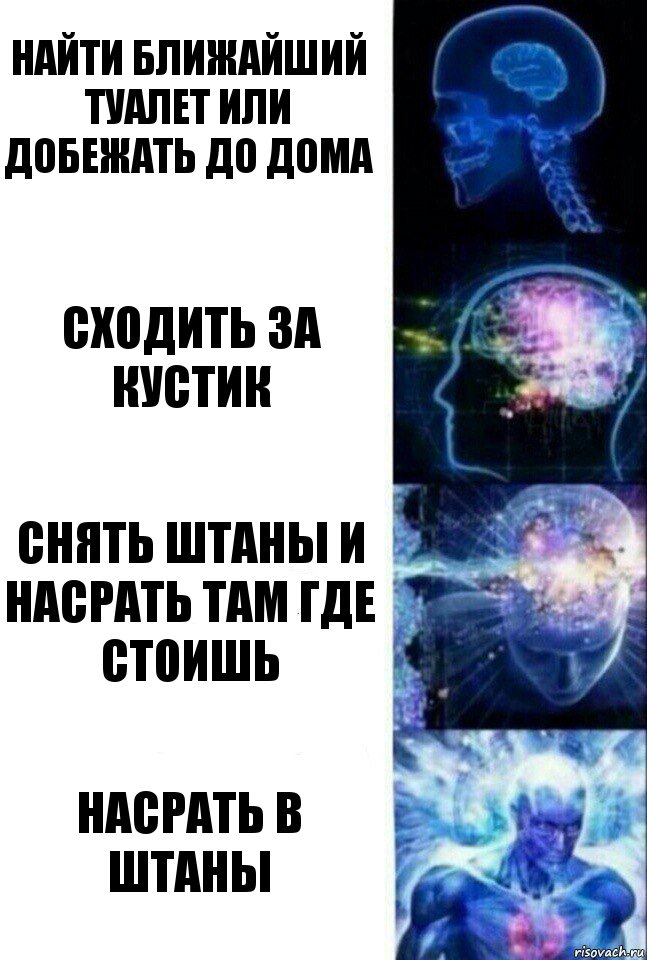 найти ближайший туалет или добежать до дома сходить за кустик снять штаны и насрать там где стоишь насрать в штаны, Комикс  Сверхразум