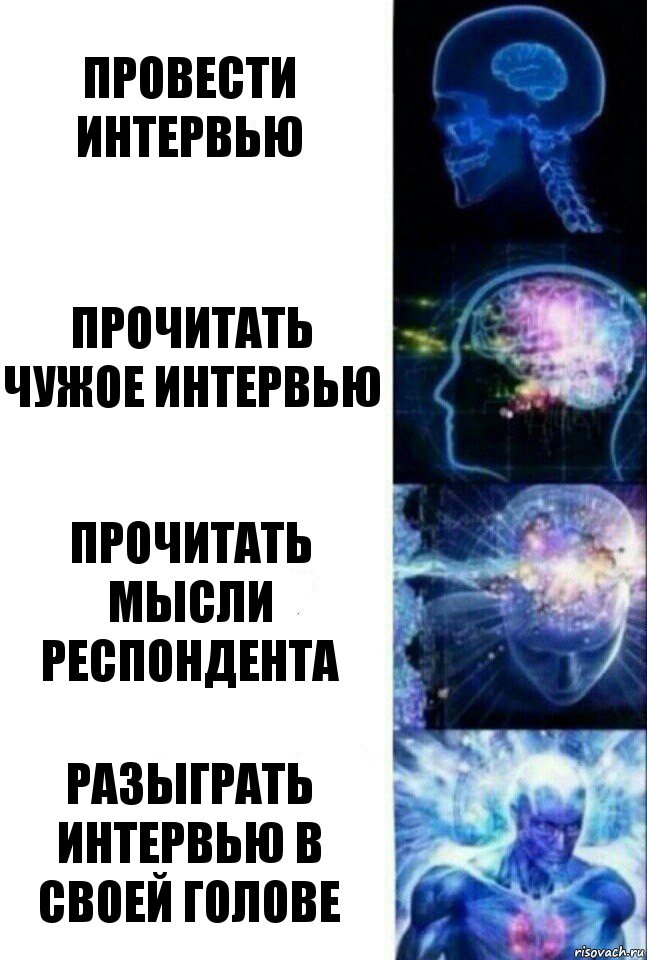 ПРОВЕСТИ ИНТЕРВЬЮ ПРОЧИТАТЬ ЧУЖОЕ ИНТЕРВЬЮ ПРОЧИТАТЬ МЫСЛИ РЕСПОНДЕНТА РАЗЫГРАТЬ ИНТЕРВЬЮ В СВОЕЙ ГОЛОВЕ, Комикс  Сверхразум