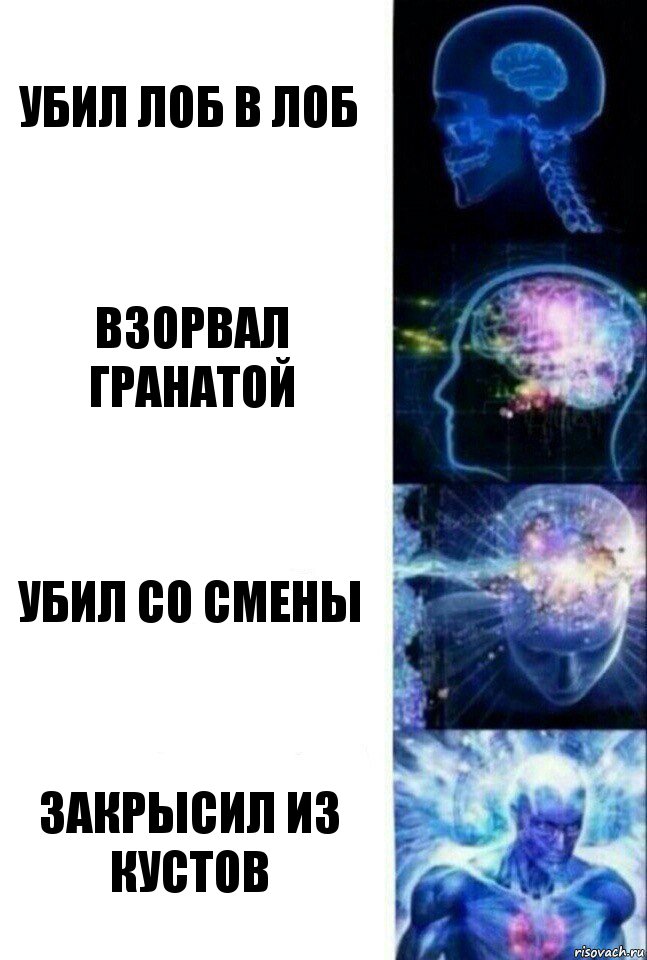 Убил лоб в лоб Взорвал гранатой Убил со смены Закрысил из кустов, Комикс  Сверхразум
