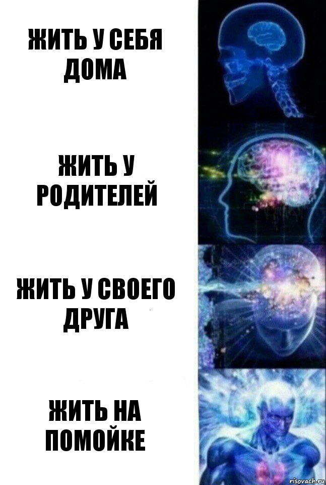 Жить у себя дома Жить у родителей Жить у своего друга Жить на помойке, Комикс  Сверхразум