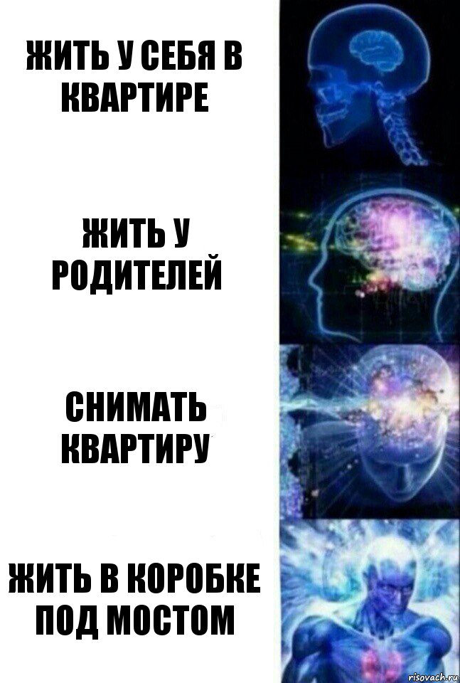 жить у себя в квартире жить у родителей снимать квартиру жить в коробке под мостом, Комикс  Сверхразум