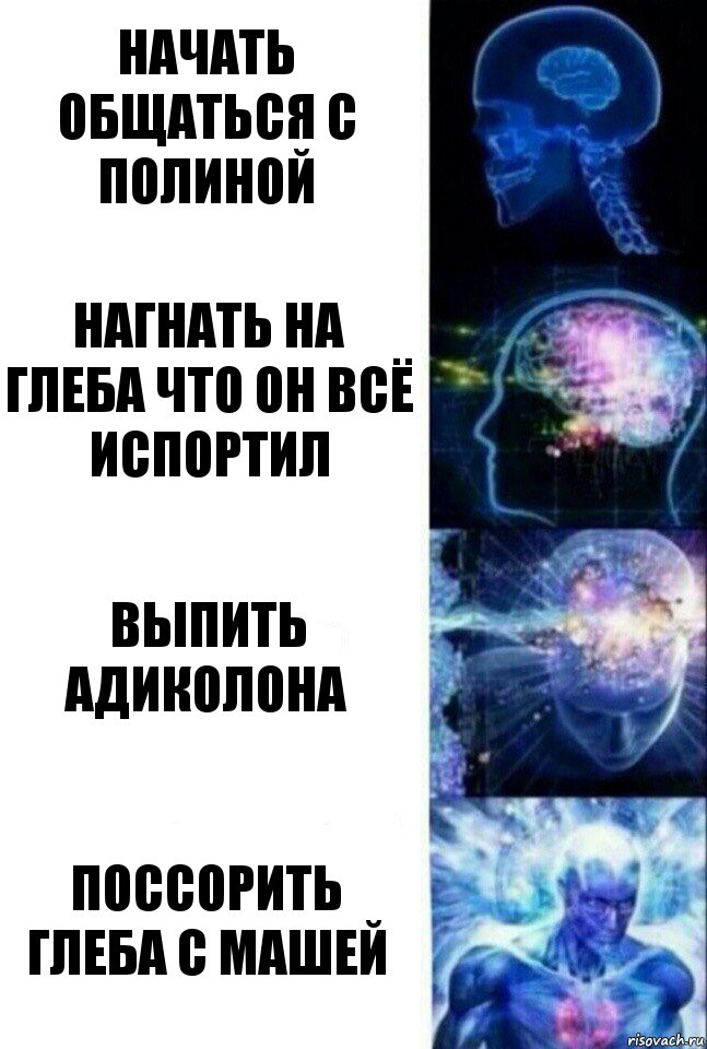 начать общаться с полиной нагнать на глеба что он всё испортил выпить адиколона поссорить глеба с машей, Комикс  Сверхразум