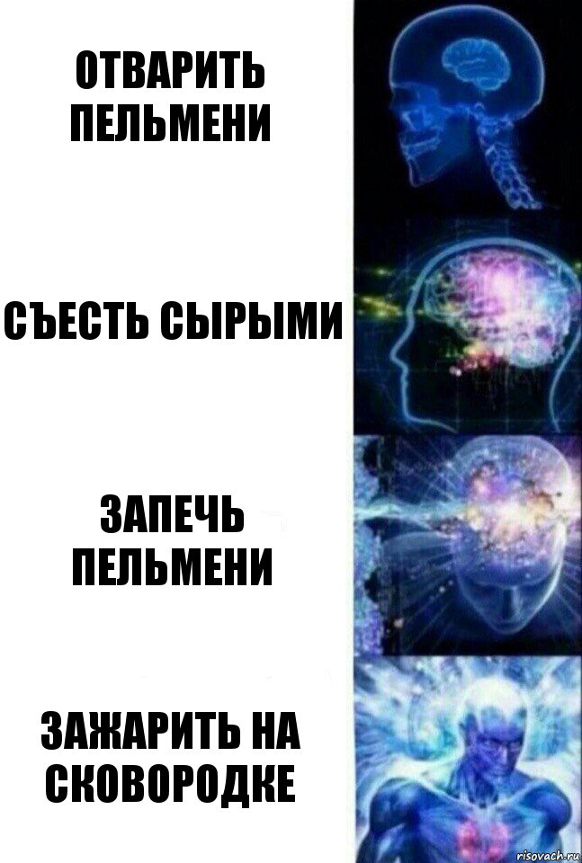 отварить пельмени съесть сырыми запечь пельмени зажарить на сковородке, Комикс  Сверхразум