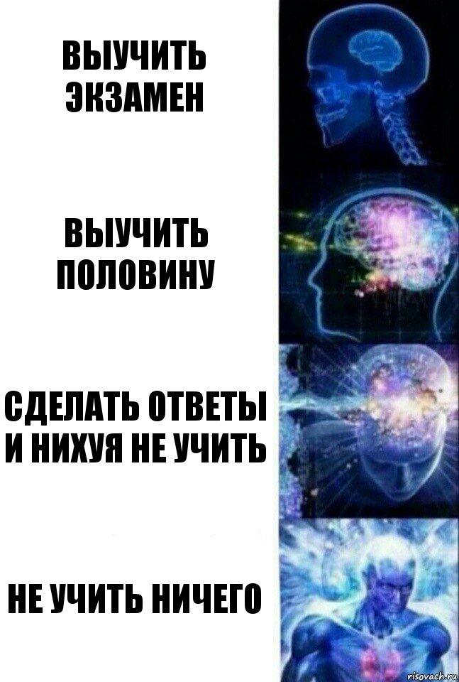 Выучить экзамен Выучить половину Сделать ответы и нихуя не учить Не учить ничего, Комикс  Сверхразум