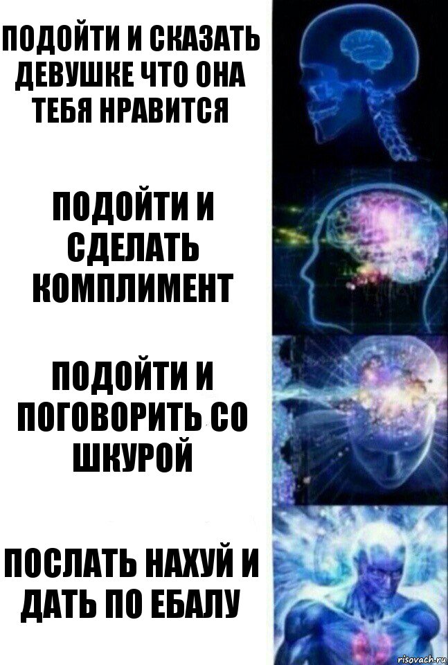 Подойти и сказать девушке что она тебя нравится Подойти и сделать комплимент Подойти и поговорить со шкурой Послать нахуй и дать по ебалу, Комикс  Сверхразум