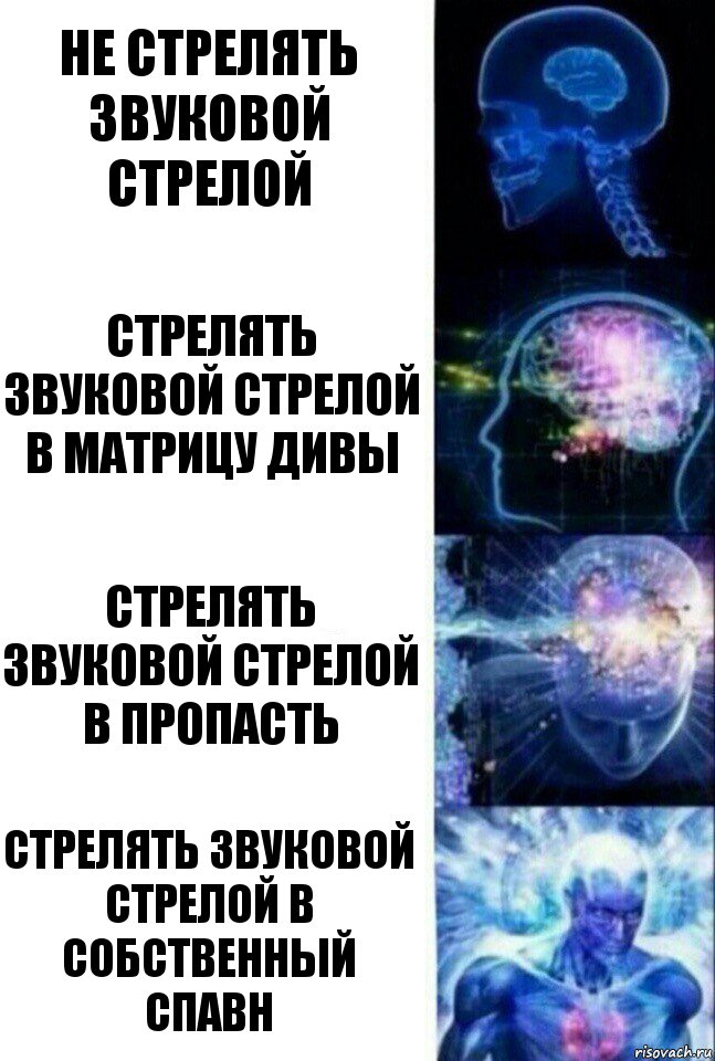 Не стрелять звуковой стрелой Стрелять звуковой стрелой в матрицу Дивы Стрелять звуковой стрелой в пропасть Стрелять звуковой стрелой в собственный спавн, Комикс  Сверхразум