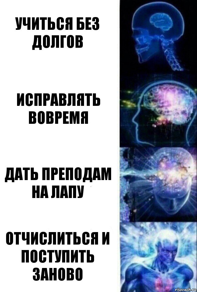 Учиться без долгов Исправлять вовремя Дать преподам на лапу Отчислиться и поступить заново, Комикс  Сверхразум