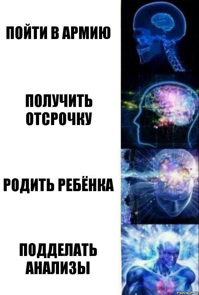 Пойти в армию Получить отсрочку Родить ребёнка Подделать анализы, Комикс  Сверхразум