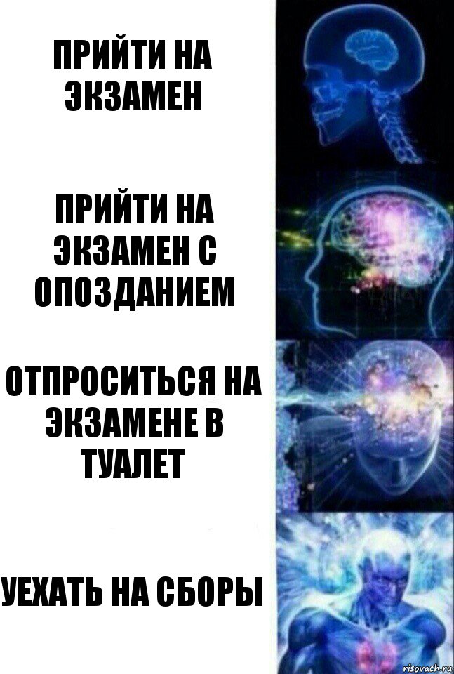 Прийти на экзамен Прийти на экзамен с опозданием Отпроситься на экзамене в туалет Уехать на сборы, Комикс  Сверхразум