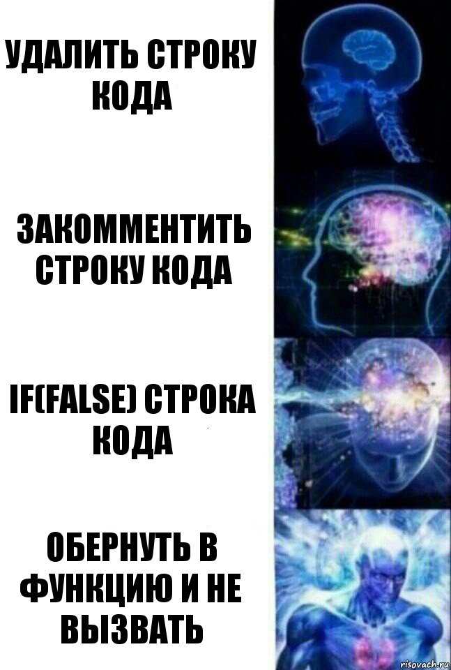 Удалить строку кода Закомментить строку кода if(false) строка кода Обернуть в функцию и не вызвать, Комикс  Сверхразум