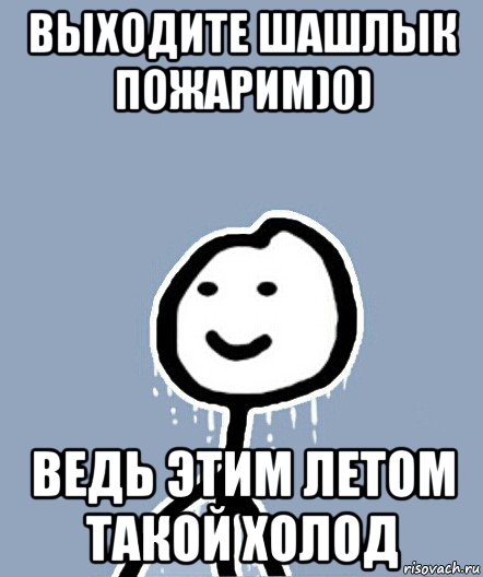 выходите шашлык пожарим)0) ведь этим летом такой холод, Мем  Теребонька замерз