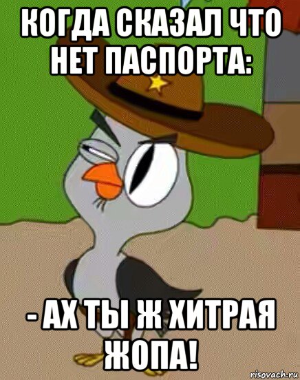 когда сказал что нет паспорта: - ах ты ж хитрая жопа!, Мем    Упоротая сова