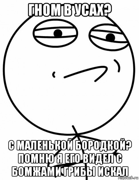 гном в усах? с маленькой бородкой? помню я его видел с бомжами грибы искал