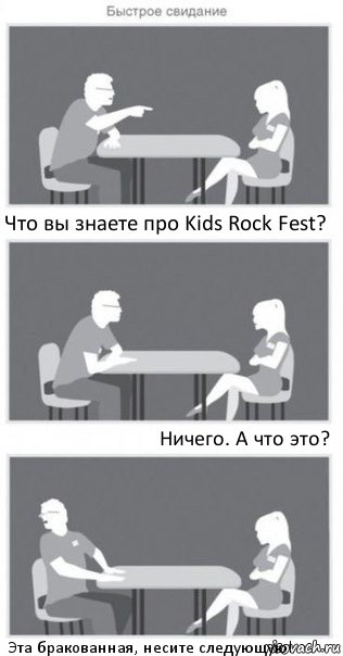 Что вы знаете про Kids Rock Fest? Ничего. А что это? Эта бракованная, несите следующую!, Комикс Быстрое свидание