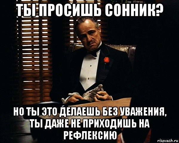 ты просишь сонник? но ты это делаешь без уважения, ты даже не приходишь на рефлексию, Мем Дон Вито Корлеоне