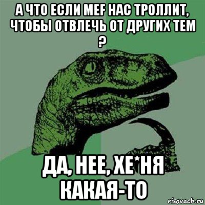 а что если mef нас троллит, чтобы отвлечь от других тем ? да, нее, хе*ня какая-то, Мем Филосораптор