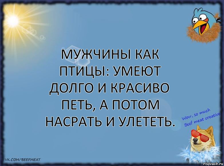 Мужчины как птицы: умеют долго и красиво петь, а потом насрать и улететь.