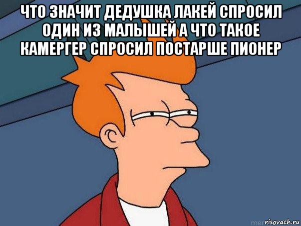 что значит дедушка лакей спросил один из малышей а что такое камергер спросил постарше пионер , Мем  Фрай (мне кажется или)