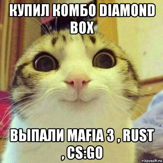 купил комбо diamond box выпали mafia 3 , rust , cs:go, Мем       Котяка-улыбака