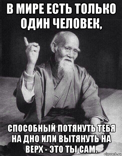 в мире есть только один человек, способный потянуть тебя на дно или вытянуть на верх - это ты сам., Мем Монах-мудрец (сэнсей)