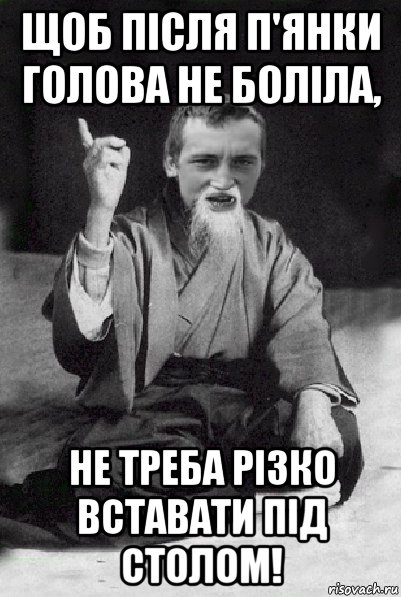 щоб після п'янки голова не боліла, не треба різко вставати під столом!, Мем Мудрий паца