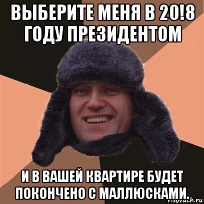 выберите меня в 20!8 году президентом и в вашей квартире будет покончено с маллюсками., Мем навальный