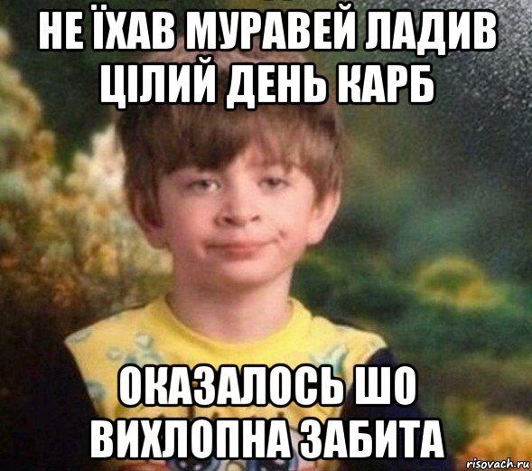 не їхав муравей ладив цілий день карб оказалось шо вихлопна забита, Мем Недовольный пацан