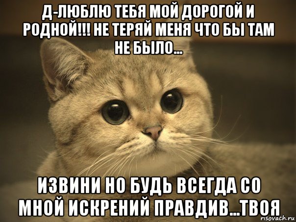 д-люблю тебя мой дорогой и родной!!! не теряй меня что бы там не было... извини но будь всегда со мной искрений правдив...твоя, Мем Пидрила ебаная котик