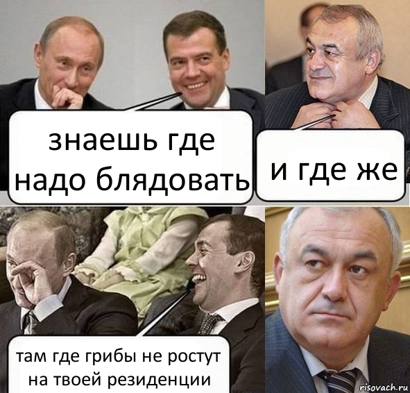 знаешь где надо блядовать и где же там где грибы не ростут на твоей резиденции