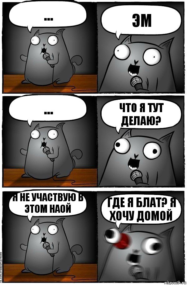 ... эм ... что я тут делаю? Я НЕ УЧАСТВУЮ В ЭТОМ НАОЙ ГДЕ Я БЛАТ? Я ХОЧУ ДОМОЙ, Комикс  Стендап-кот