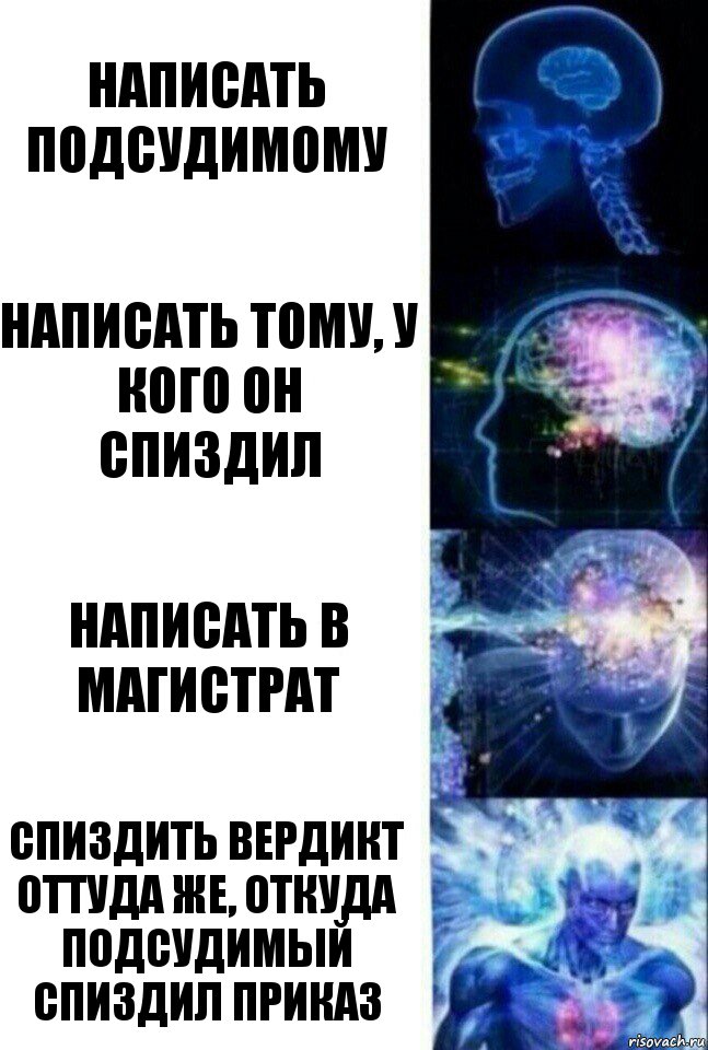 Написать подсудимому Написать тому, у кого он спиздил Написать в магистрат Спиздить вердикт оттуда же, откуда подсудимый спиздил приказ, Комикс  Сверхразум